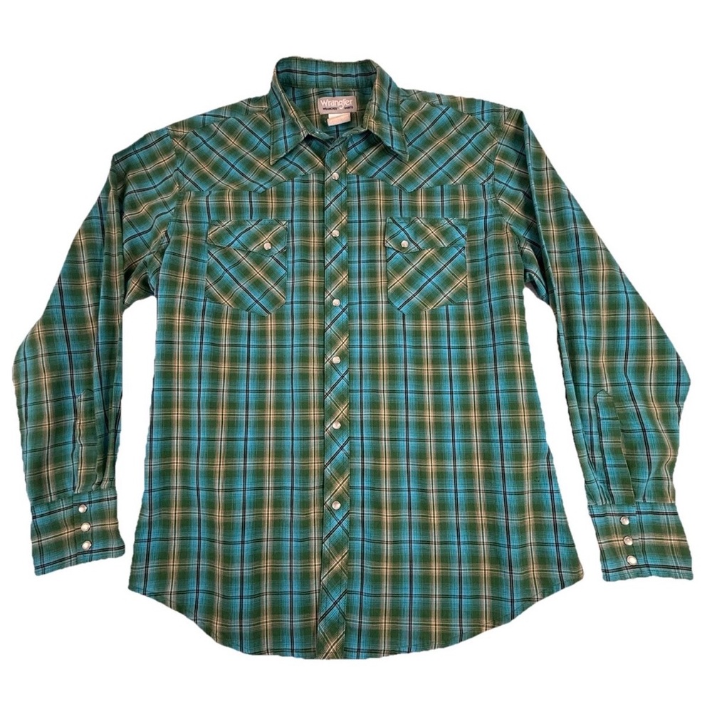 Wrangler Wrancher Green Plaid Long-Sleeve Western Shirt 00’s Style